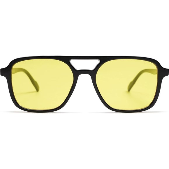 Women Black Yellow Grading Square Oversized Retro Polarized Sunglasses - Picture 3 of 5